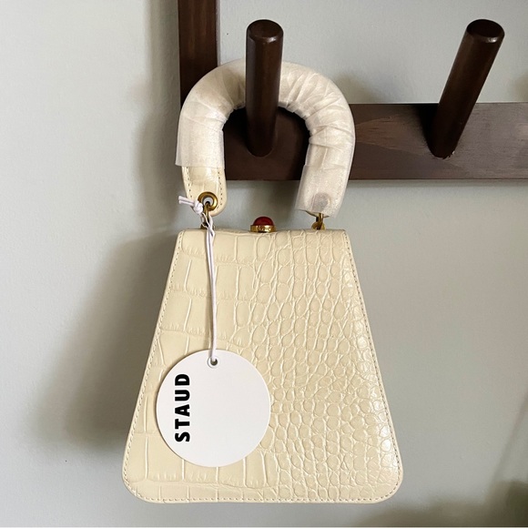 STAUD Cream Croc-Embossed Bag - Picture 3 of 10